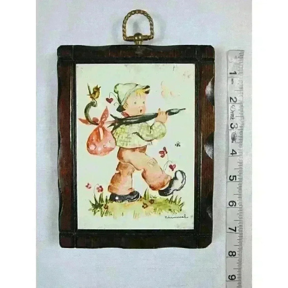 Vintage Hummel Children Wood Wall Plaques Handcrafted Pine Wood Frames Lot of 4 - Picture 8 of 12